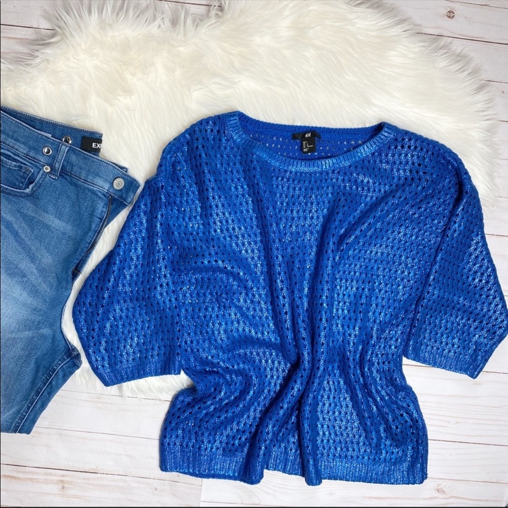 H&M- Blue Metallic Chunky Knit Sweater